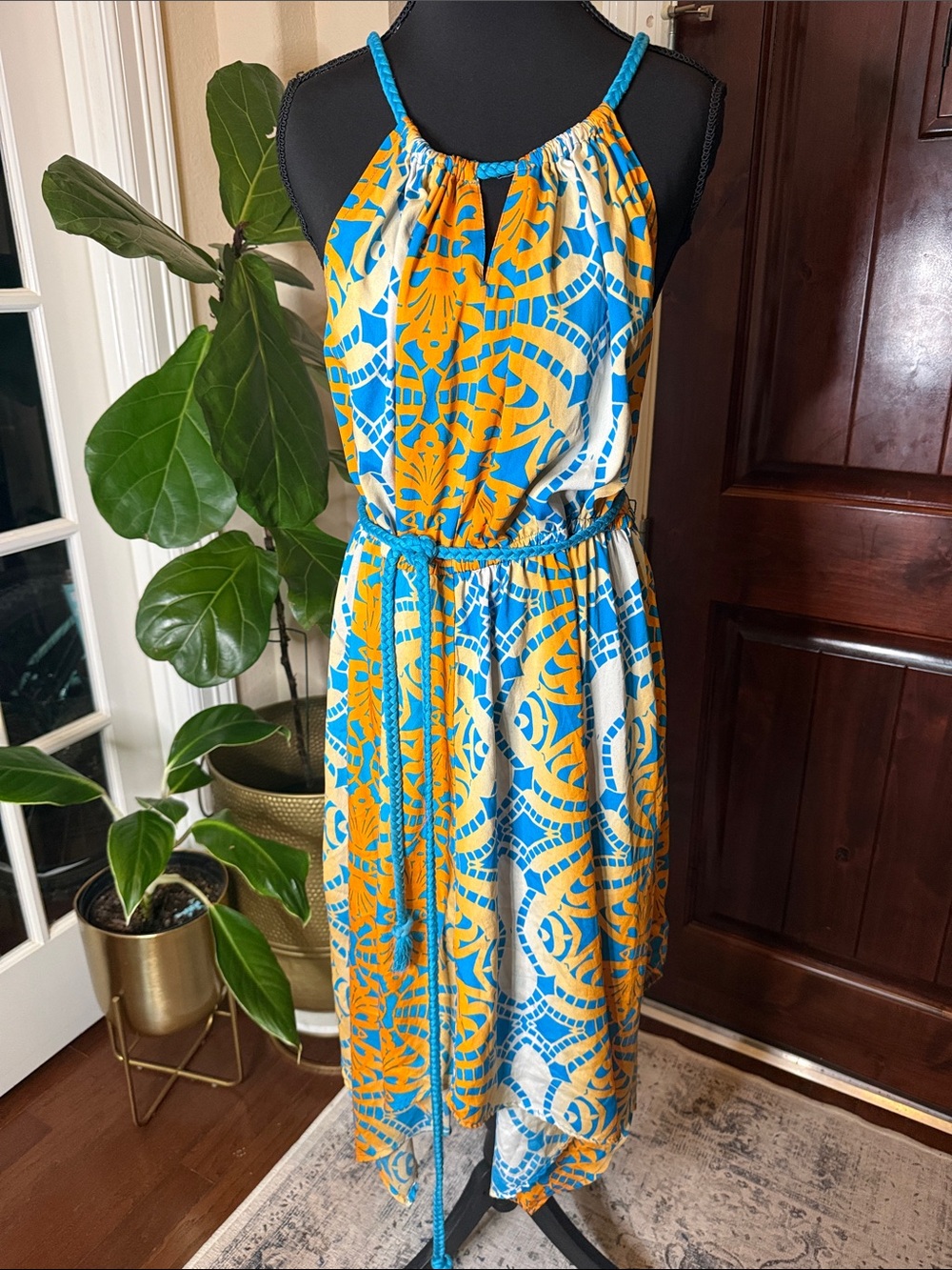 Route 66 Boho festival dress with braided straps and a handkerchief hem Size XL